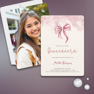 Elegante Bow Quinceañera foto verjaardagsfeestje Kaart