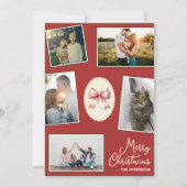 Elegante Bow Red Christmas Photo Collage Kaart (Voorkant)