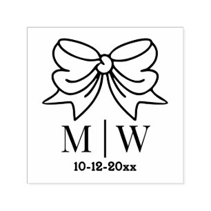 Elegante Bow Ribbon #4 Trouwpaar Initialen Datum Zelfinktende Stempel