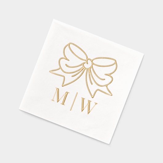 Elegante Bow Ribbon #4 Trouwpaar Initialen Folie Servetten (Links)