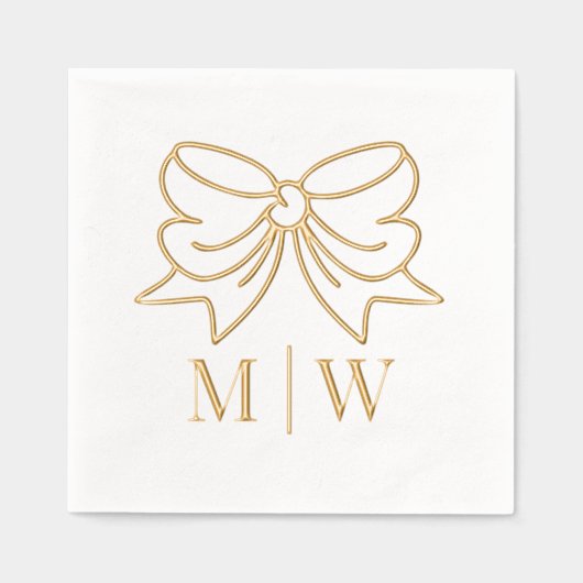 Elegante Bow Ribbon #4 Trouwpaar Initialen Folie Servetten (Voorkant)