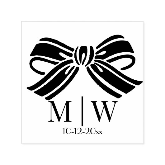 Elegante Bow Ribbon #5 Trouwpaar Initialen Datum Zelfinktende Stempel (Design)