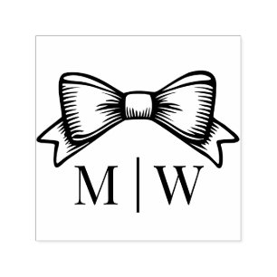 Elegante Bow Ribbon #6 Bruidspaar Initialen Zelfinktende Stempel