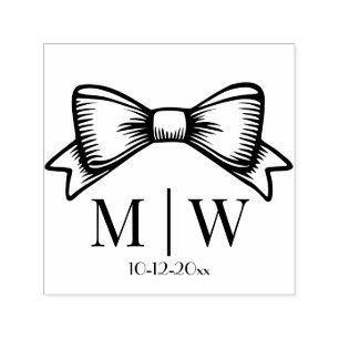 Elegante Bow Ribbon #6 Trouwpaar Initialen Datum Zelfinktende Stempel