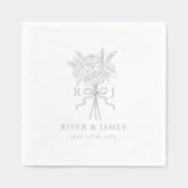Elegante Bow Ribbon Bloemen Boeket Huwelijk Monogr Folie Servetten (Voorkant)
