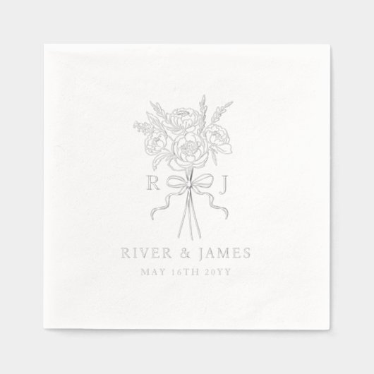 Elegante Bow Ribbon Bloemen Boeket Huwelijk Monogr Folie Servetten (Voorkant)