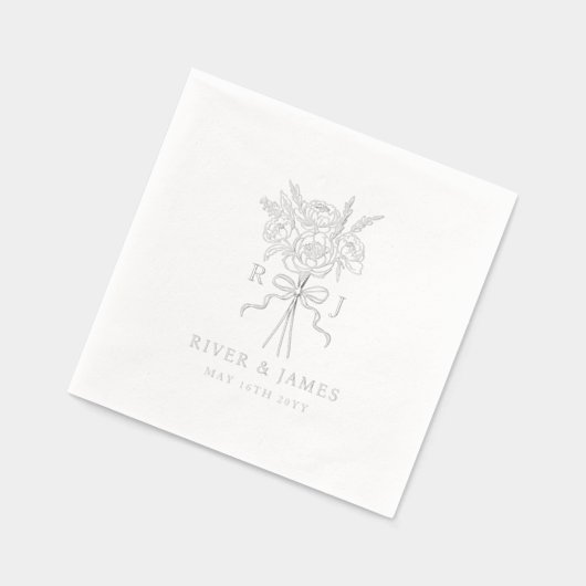 Elegante Bow Ribbon Bloemen Boeket Huwelijk Monogr Folie Servetten (Links)