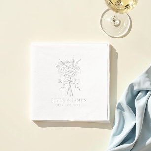 Elegante Bow Ribbon Bloemen Boeket Huwelijk Monogr Folie Servetten