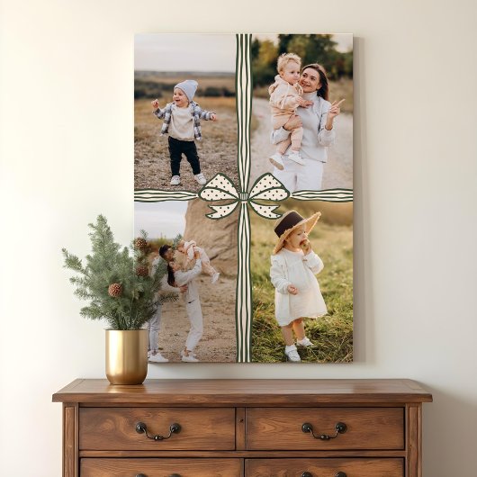 Elegante Bow & Ribbon Cadeau Familie Fotocollage Canvas Afdruk