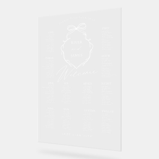 Elegante Bow & Ribbon Crest Trouwstoel Grafiek Acryl Bord (Hoek)