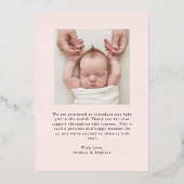 Elegante Bow Roos Gold Folie Geboorteaankondiging Folie Uitnodiging (Achterkant)