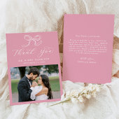 Elegante Bow Roos Roze Fotobruiloft Bedankkaart