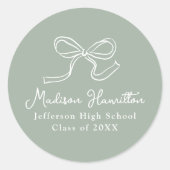 Elegante  Bow Sage Green Afstuderen Ronde Sticker (Voorkant)