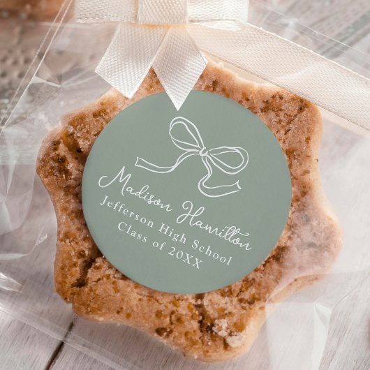 Elegante Bow Sage Green Afstuderen Ronde Sticker