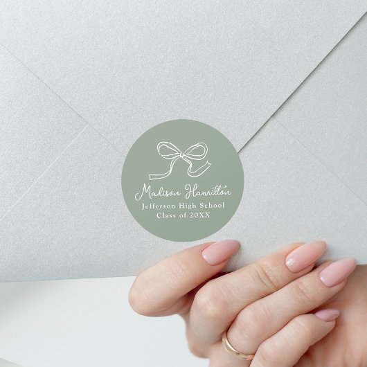 Elegante  Bow Sage Green Afstuderen Ronde Sticker