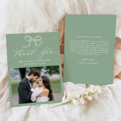 Elegante Bow Sage Green Fotobruiloft Bedankkaart
