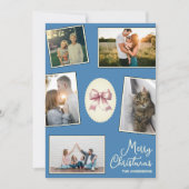 Elegante Bow Steel Blue Christmas Fotocollage Feestdagenkaart (Voorkant)