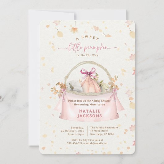 Elegante Bow Sweet Pink Little Pumpkin Baby shower Kaart (Voorkant)