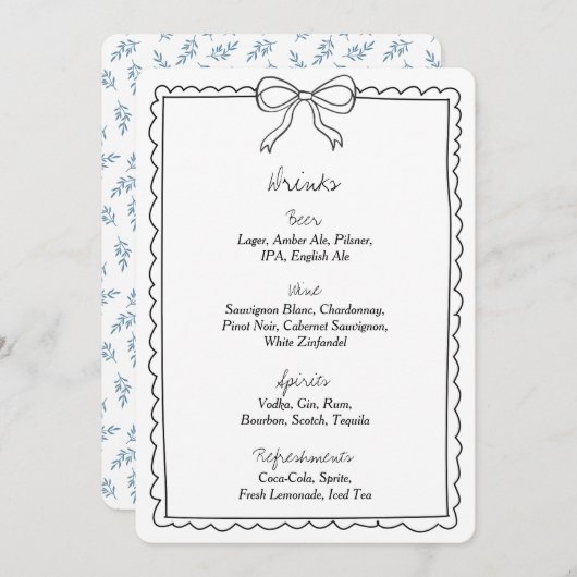 Elegante Bow Wedding Drinken Bar Menu Teken (Voorkant / Achterkant)
