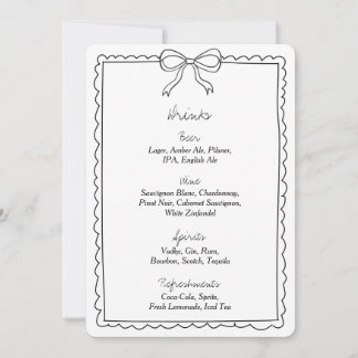 Elegante Bow Wedding Drinken Bar Menu Teken