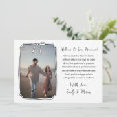 Elegante Bow Wedding Welcome Bag Kaart met Foto (Staand voorkant)