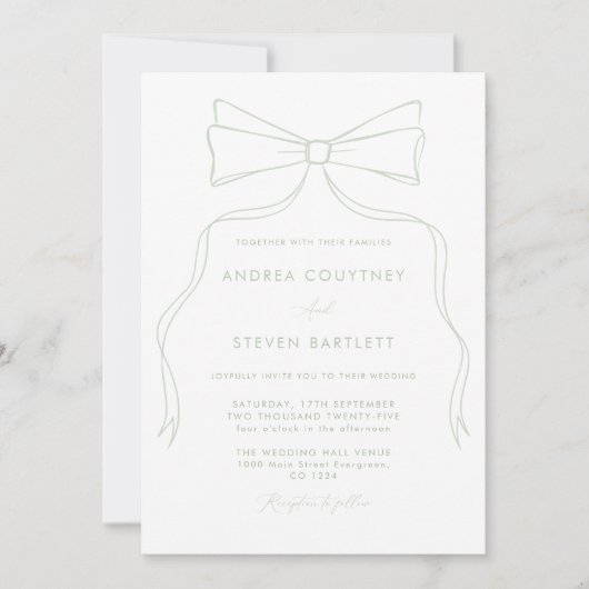Elegante Bow White en Green Wedding Invitation Kaart (Voorkant)