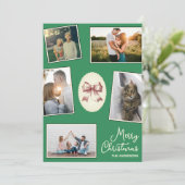 Elegante Bow Zee Groene Kerst Fotocollage Feestdagenkaart (Staand voorkant)