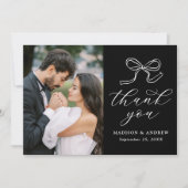 Elegante Bow Zwart-wit foto bruiloft Bedankkaart (Voorkant)