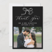 Elegante Bow Zwart-wit foto bruiloft Bedankkaart (Voorkant)