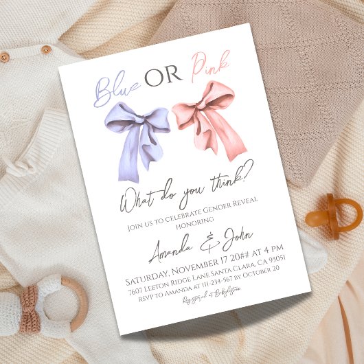 Elegante Bows Blauw of Roze Geslacht Onthullen Kaart