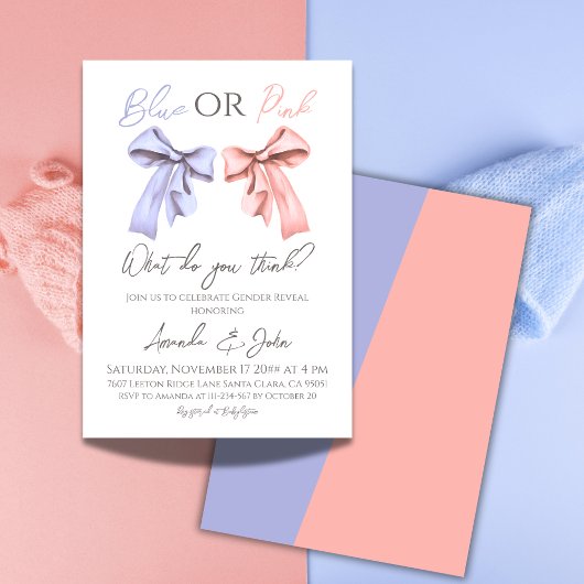 Elegante Bows Blauw of Roze Geslacht Onthullen Kaart