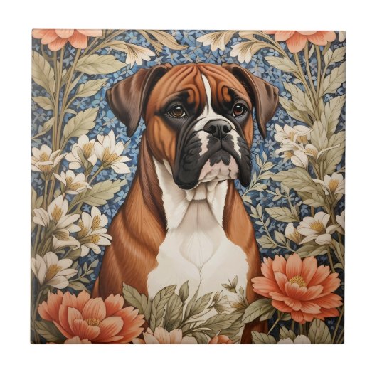 Elegante Boxer William Morris Geïnspireerd Tegeltje (Voorkant)