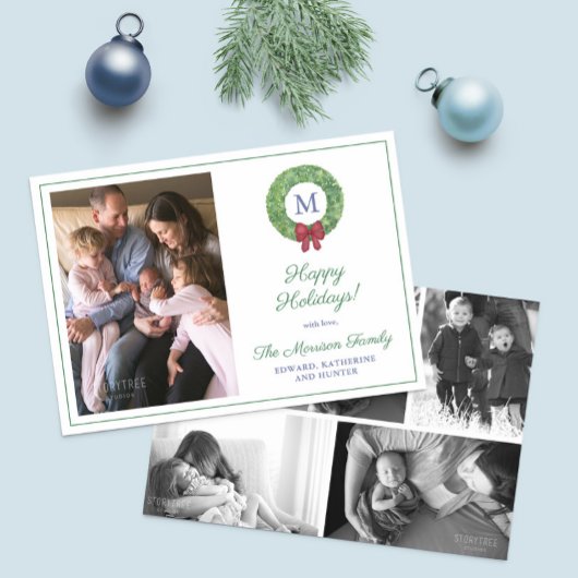 Elegante Boxwood Krans Kerstfoto Collage Feestdagenkaart