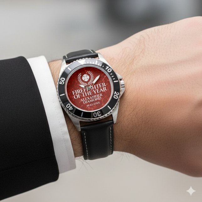 Elegante brandweerman van het jaar Rood marmer Horloge (Elegant Firefighter of the Year Red Marble Wristwatch Cover Photo)
