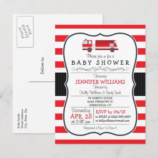 Elegante brandweerwagen Baby shower uitnodiging (Voorkant / Achterkant)