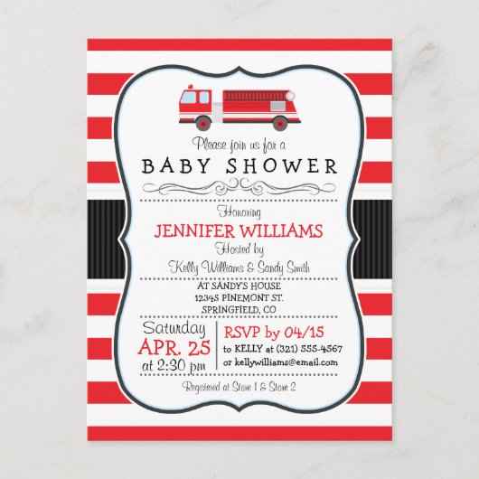 Elegante brandweerwagen Baby shower uitnodiging (Voorkant)