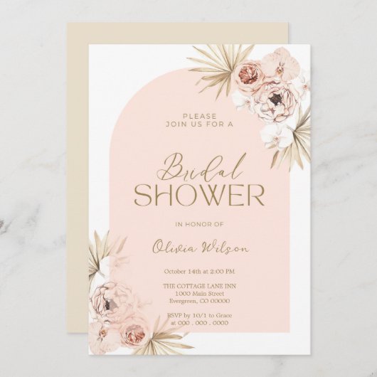 Elegante bridal shower con flores de Boho Kaart (Voorkant / Achterkant)