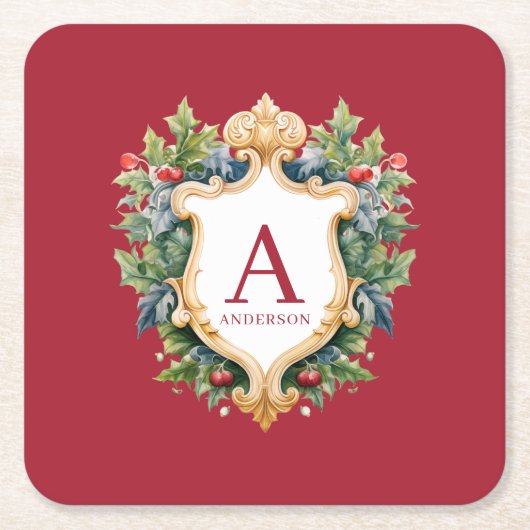 Elegante brief van het kerstmonogram kartonnen onderzetters (Voorkant)