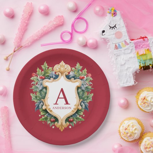 Elegante brief van het kerstmonogram papieren bordje (Feest)