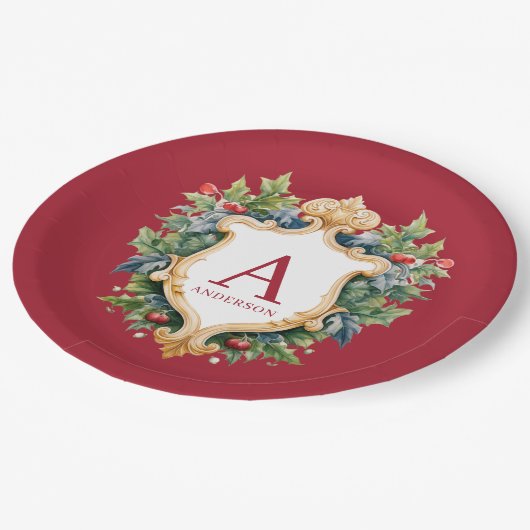 Elegante brief van het kerstmonogram papieren bordje (Gekanteld)