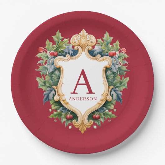 Elegante brief van het kerstmonogram papieren bordje (Voorkant)