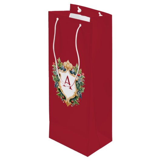 Elegante brief van het kerstmonogram wijn cadeautas (Achterkant Gekanteld)