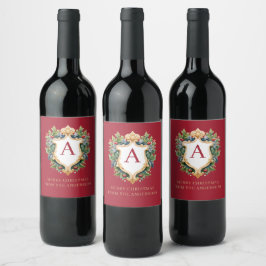 Elegante brief van het kerstmonogram wijn etiket