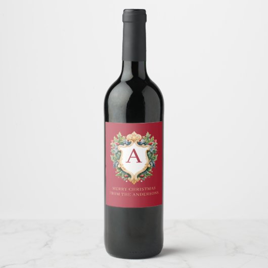 Elegante brief van het kerstmonogram wijn etiket (Voorkant)