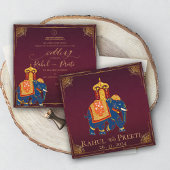 Elegante Bright Red Gold Indiase bruiloft uitnodig