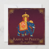 Elegante Bright Red Gold Indiase bruiloft uitnodig (Voorkant)