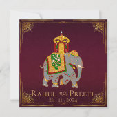 Elegante Bright Red Gold Indiase bruiloft uitnodig (Voorkant)