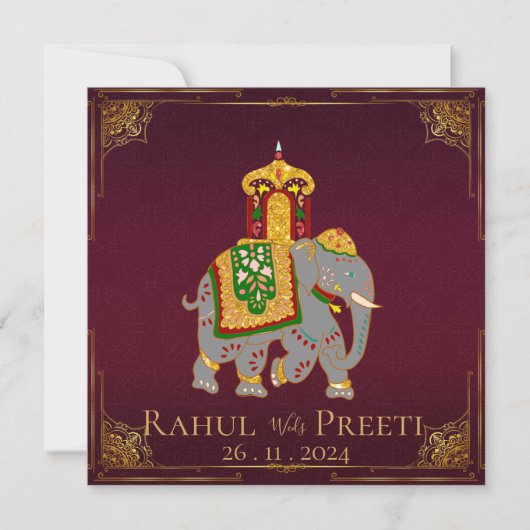 Elegante Bright Red Gold Indiase bruiloft uitnodig (Voorkant)