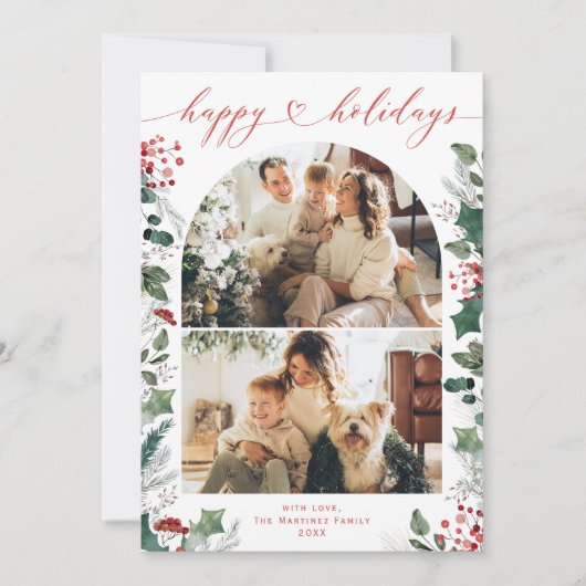 Elegante Bright Red Happy Holiday fotokaart Feestdagenkaart (Voorkant)