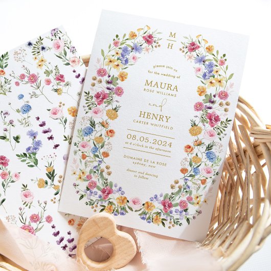 Elegante Bright Wildflower Krans Tuin Trouwen Kaart